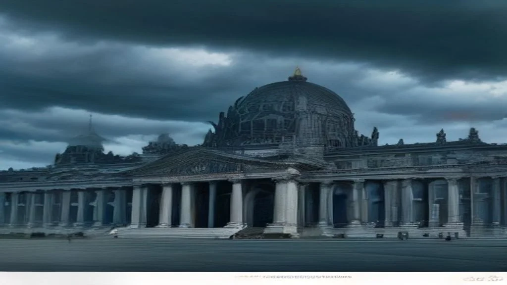A berlini Reichstag épülete és a német zászló drámai égbolt alatt