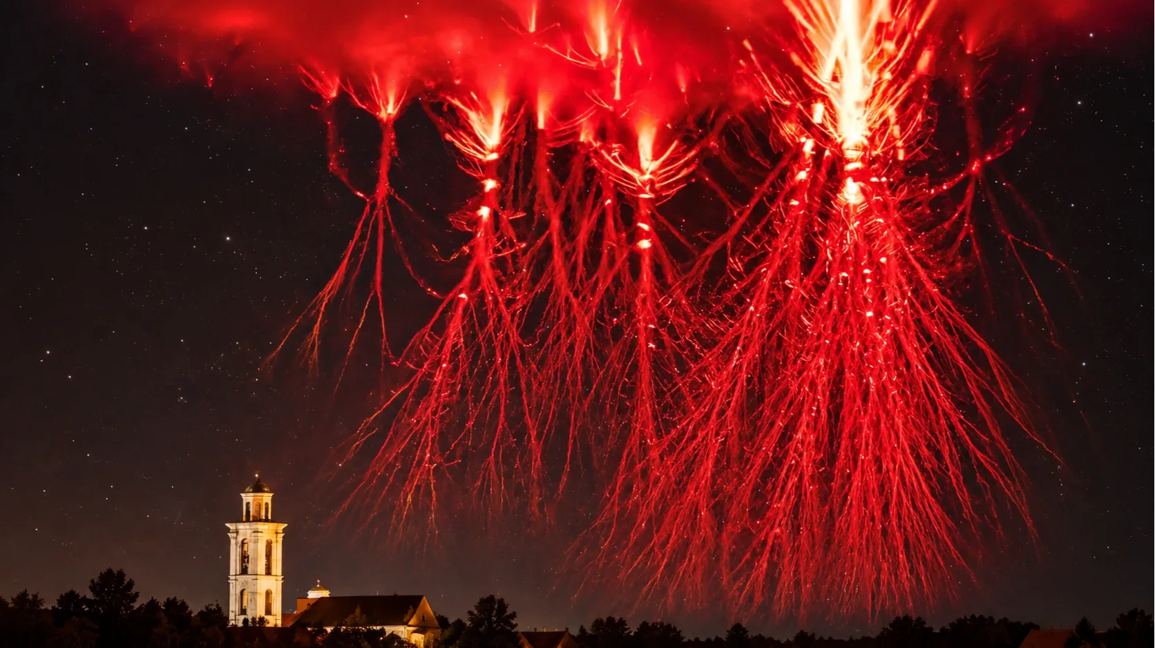 Red sprite, vagyis vörös felső légköri elektromos kisülés Montemaggiore falu fölött Korzikán