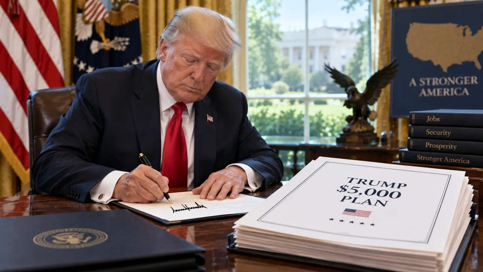 Donald Trump és az ötezer dolláros lakossági támogatás terve – illusztráció.