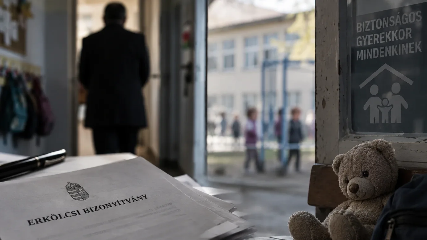 Erkölcsi bizonyítvány és egy gyermekjáték egy gyermekvédelmi intézményt idéző környezetben – illusztráció a gyermekvédelem rendszerszintű kérdéseiről.