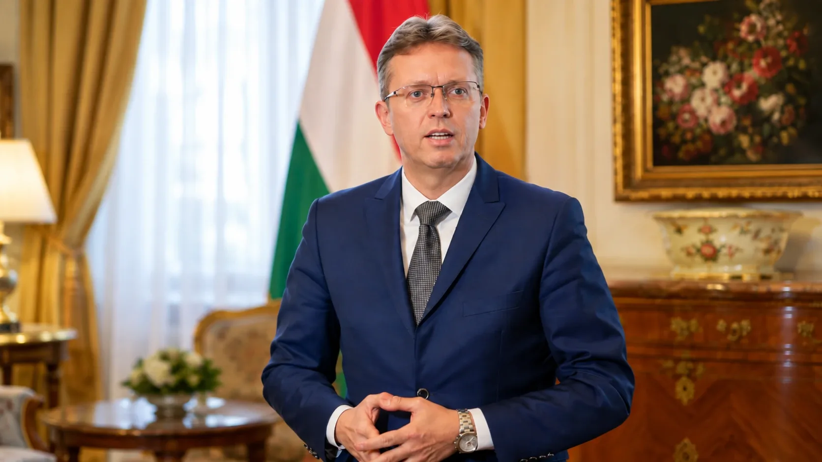 Hankó Balázst ábrázoló illusztráció az NKA-ügyben történt kihallgatásáról szóló cikkhez.