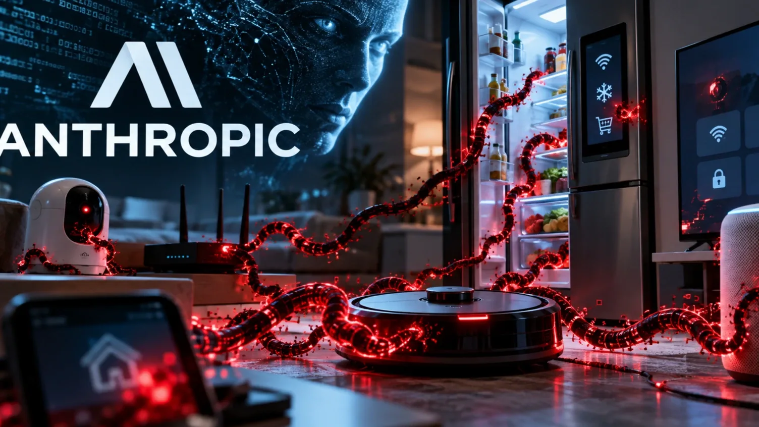 Az Anthropic mesterséges intelligenciájára figyelmeztető futurisztikus kép