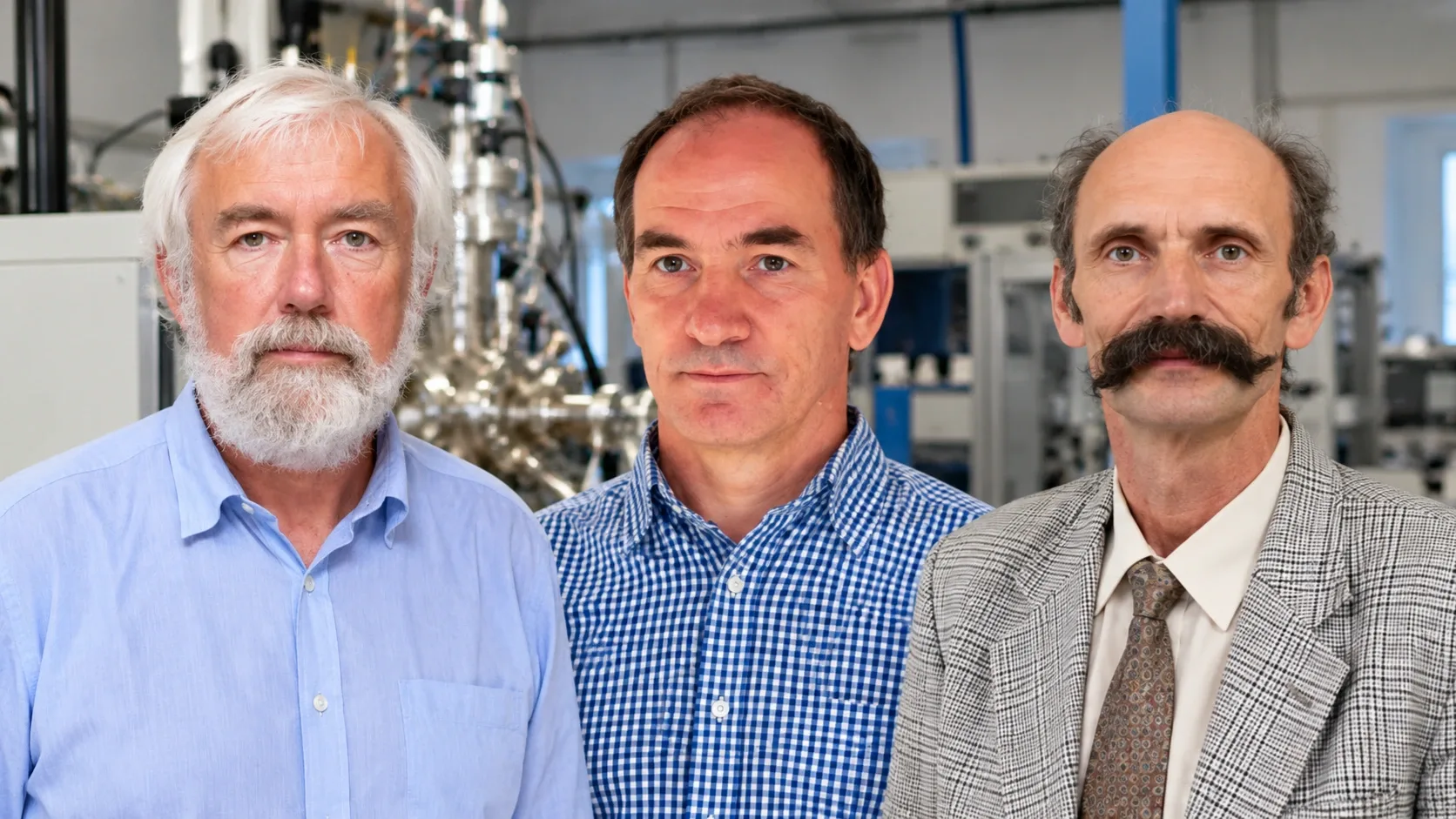 Tegze Miklós, Bortel Gábor és Faigel Gyula magyar fizikusok laboratóriumi környezetben – illusztráció.