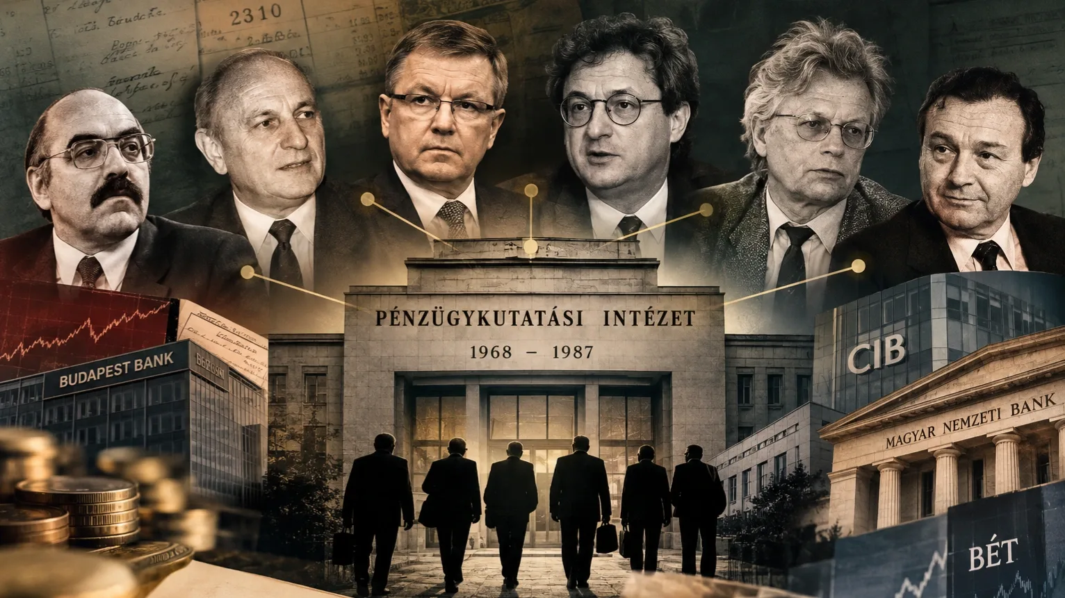 A Pénzügykutatási Intézet egykori munkatársainak és a későbbi magyar gazdasági vezetőknek dokumentált intézményi kapcsolatrendszere.