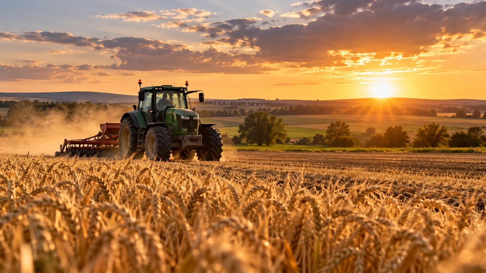 Traktor dolgozik egy magyarországi mezőgazdasági területen – illusztráció