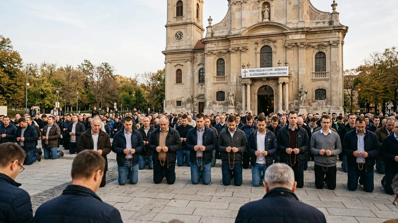 imádkozó férfiak rózsafüzérrel